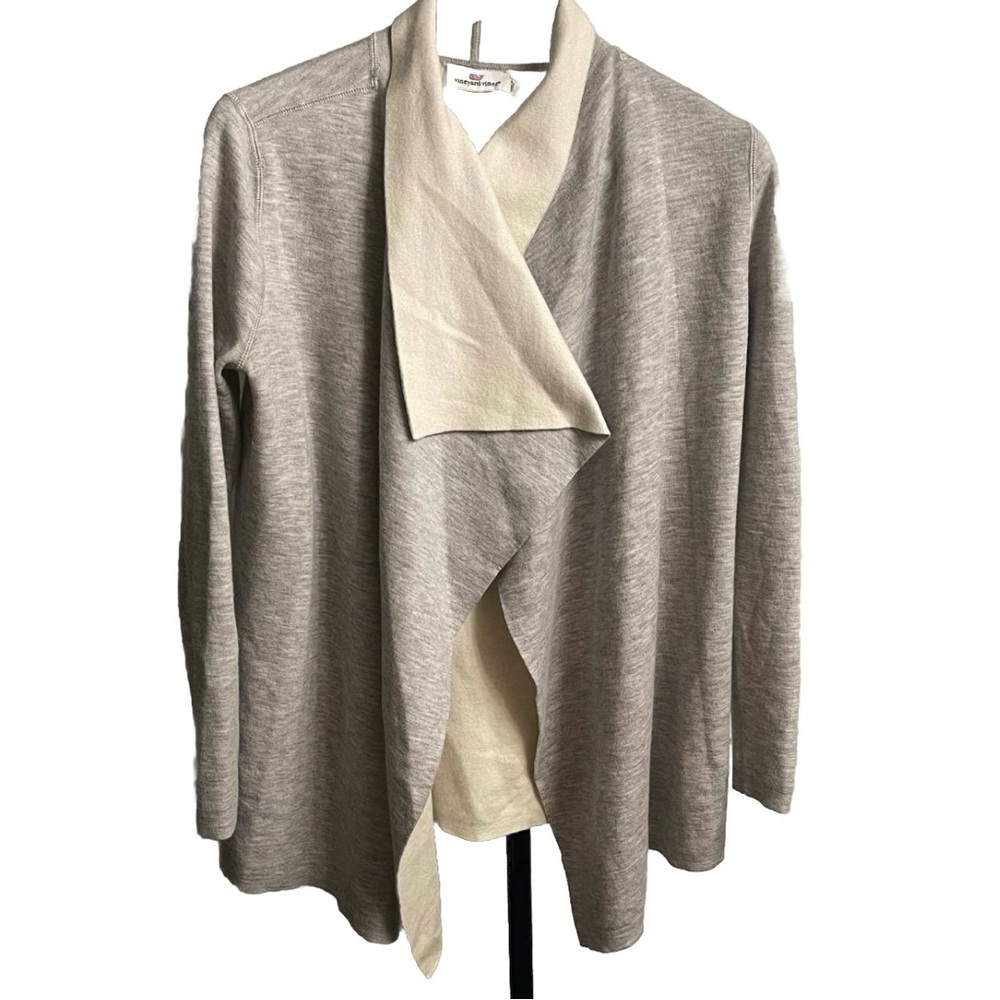 VINEYARD VINES Sz S DOUBLE FACE CARDIGAN 100 MERINO WOOL SWEATER GREY HEAT TUNIC